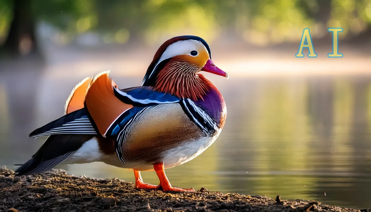 オシドリのAI生成野鳥画像