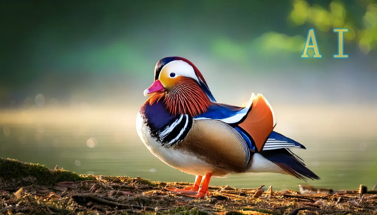 オシドリのAI生成野鳥画像